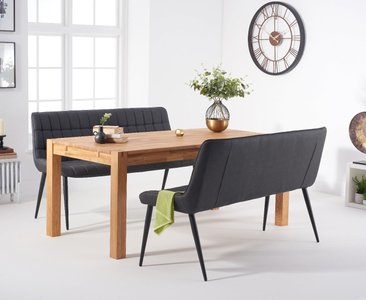 View Thetford 180cm oak dining table with 2 grey benches View Thetford 180cm oak dining table with 2 grey benches