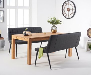 View Thetford 150cm oak dining table with thetford 45cm oak extensions with 2 grey benches View Thetford 150cm oak dining table with thetford 45cm oak extensions with 2 grey benches
