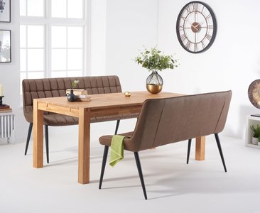 View Thetford 180cm oak dining table with 2 brown benches View Thetford 180cm oak dining table with 2 brown benches