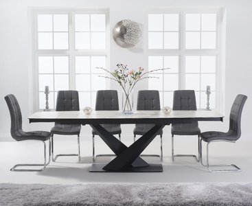 View Extending jacob 180cm white ceramic dining table with 10 white vigo chairs View Extending jacob 180cm white ceramic dining table with 10 white vigo chairs
