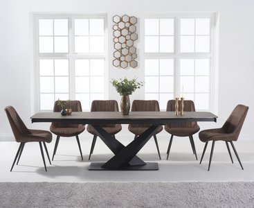 View Extending jacob 180cm mink ceramic dining table with 8 brown brody chairs View Extending jacob 180cm mink ceramic dining table with 8 brown brody chairs