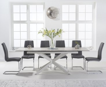 View Extending boston 180cm white ceramic dining table with 10 grey gianni chairs View Extending boston 180cm white ceramic dining table with 10 grey gianni chairs