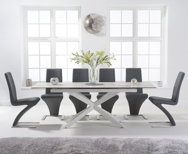 View Extending boston 180cm white ceramic dining table with 8 white aldo chairs View Extending boston 180cm white ceramic dining table with 8 white aldo chairs