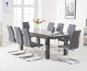 View Extending seattle 160cm dark grey high gloss dining table with 4 grey gianni chairs View Extending seattle 160cm dark grey high gloss dining table with 4 grey gianni chairs