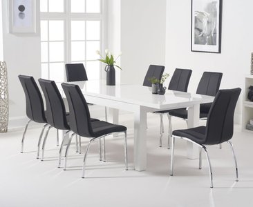 View Extending seattle 160cm white high gloss dining table with 8 white marco chairs View Extending seattle 160cm white high gloss dining table with 8 white marco chairs
