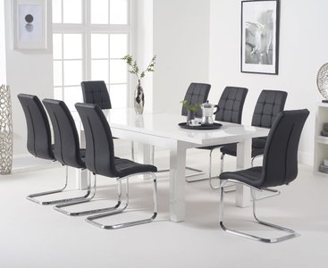 View Extending seattle 160cm white high gloss dining table with 10 white vigo chairs View Extending seattle 160cm white high gloss dining table with 10 white vigo chairs