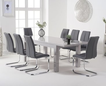 View Extending seattle 160cm light grey high gloss dining table with 4 grey gianni chairs View Extending seattle 160cm light grey high gloss dining table with 4 grey gianni chairs