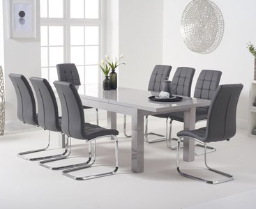 View Extending seattle 160cm light grey high gloss dining table with 4 grey vigo chairs View Extending seattle 160cm light grey high gloss dining table with 4 grey vigo chairs