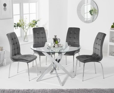 View Bernini 110cm glass dining table with 4 grey enzo chairs View Bernini 110cm glass dining table with 4 grey enzo chairs