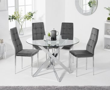 View Bernini 110cm glass dining table with 6 grey angelo chairs View Bernini 110cm glass dining table with 6 grey angelo chairs