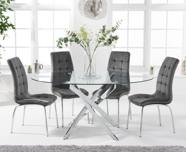 View Bernini 165cm oval glass dining table with 6 grey enzo chairs View Bernini 165cm oval glass dining table with 6 grey enzo chairs