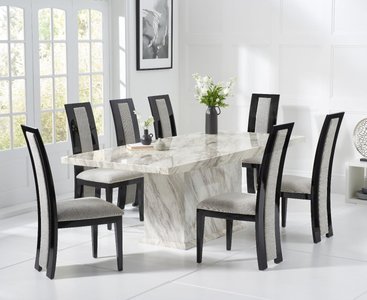 View Marino 180cm marble dining table with 8 black novara chairs View Marino 180cm marble dining table with 8 black novara chairs