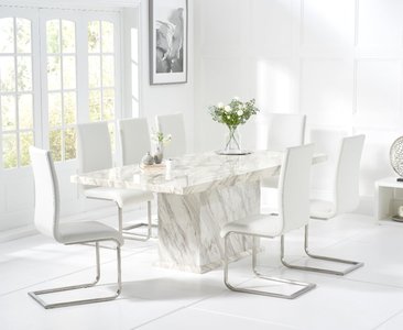 View Marino 180cm marble dining table with 8 white malaga chairs View Marino 180cm marble dining table with 8 white malaga chairs