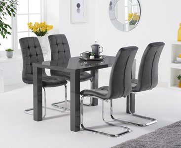 View Seattle 120cm dark grey high gloss dining table with 4 grey vigo chairs View Seattle 120cm dark grey high gloss dining table with 4 grey vigo chairs