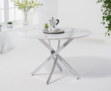 View Comiso 120cm round white marble dining table View Comiso 120cm round white marble dining table