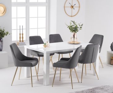 View Seattle 160cm white high gloss dining table with 8 grey lola chairs View Seattle 160cm white high gloss dining table with 8 grey lola chairs