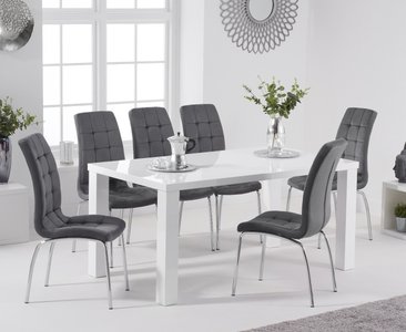 View Seattle 160cm white high gloss dining table with 4 grey enzo chairs View Seattle 160cm white high gloss dining table with 4 grey enzo chairs