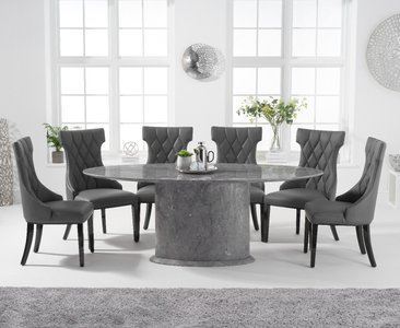 View Colby 200cm grey oval marble dining table with 6 cream sophia chairs View Colby 200cm grey oval marble dining table with 6 cream sophia chairs