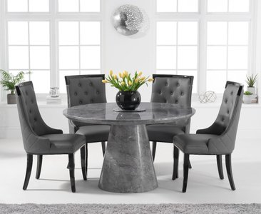 View Ravello 130cm round grey marble dining table with 6 grey francesca chairs View Ravello 130cm round grey marble dining table with 6 grey francesca chairs