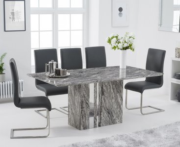 View Alicia 180cm grey marble dining table with 8 white austin chairs View Alicia 180cm grey marble dining table with 8 white austin chairs