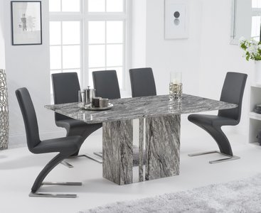 View Alicia 180cm grey marble dining table with 8 white aldo chairs View Alicia 180cm grey marble dining table with 8 white aldo chairs