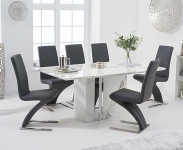 View Alicia 180cm white marble dining table with 6 white aldo chairs View Alicia 180cm white marble dining table with 6 white aldo chairs