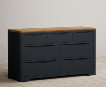 View Pembridge oak and dark blue painted wide chest of drawers View Pembridge oak and dark blue painted wide chest of drawers