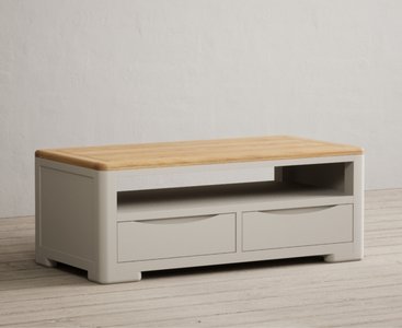 View Alba oak and soft white painted 4 drawer coffee table View Alba oak and soft white painted 4 drawer coffee table