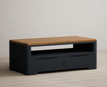 View Pembridge oak and dark blue painted 4 drawer coffee table View Pembridge oak and dark blue painted 4 drawer coffee table