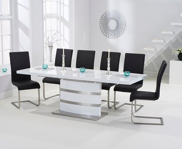 View Extending vicenza 160cm white high gloss dining table with 6 white austin chairs View Extending vicenza 160cm white high gloss dining table with 6 white austin chairs