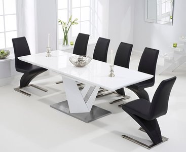 View Extending santino 160cm white high gloss dining table with 10 white aldo chairs View Extending santino 160cm white high gloss dining table with 10 white aldo chairs