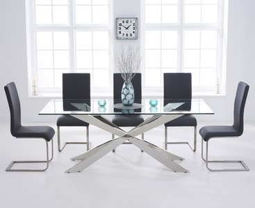View Canova 200cm glass dining table with 6 white austin chairs View Canova 200cm glass dining table with 6 white austin chairs