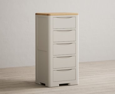 View Alba oak and soft white painted 5 drawer tallboy View Alba oak and soft white painted 5 drawer tallboy