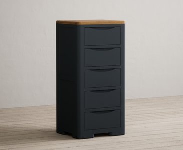 View Pembridge oak and dark blue painted 5 drawer tallboy View Pembridge oak and dark blue painted 5 drawer tallboy