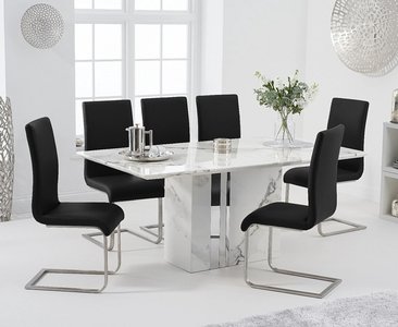 View Alicia 180cm white marble dining table with 8 grey austin chairs View Alicia 180cm white marble dining table with 8 grey austin chairs