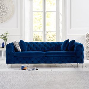 View Alara blue velvet 3 seater sofa View Alara blue velvet 3 seater sofa