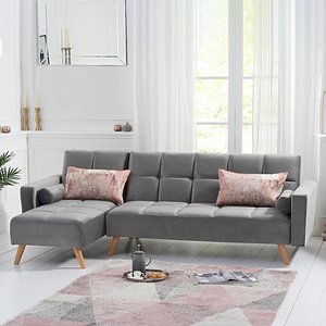 View Ethan grey velvet left hand facing chaise sofa bed View Ethan grey velvet left hand facing chaise sofa bed