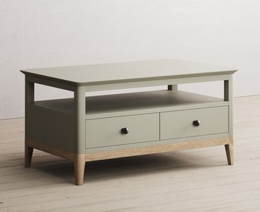 View Ancona oak and soft green painted 4 drawer coffee table View Ancona oak and soft green painted 4 drawer coffee table
