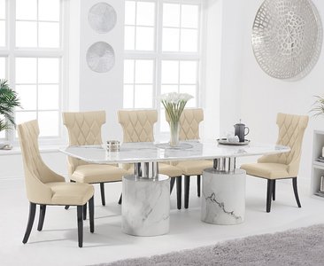 View Antonio 180cm white marble dining table with 8 cream sophia chairs View Antonio 180cm white marble dining table with 8 cream sophia chairs