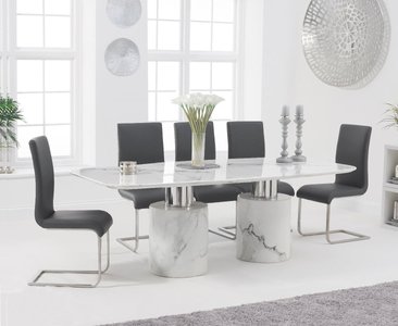 View Antonio 180cm white marble dining table with 8 white austin chairs View Antonio 180cm white marble dining table with 8 white austin chairs