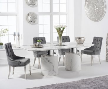 View Antonio 180cm white marble dining table with 8 grey sienna chairs View Antonio 180cm white marble dining table with 8 grey sienna chairs