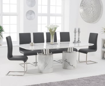 View Antonio 220cm white marble dining table with 10 black austin chairs View Antonio 220cm white marble dining table with 10 black austin chairs