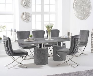 View Antonio 220cm grey marble dining table with 8 grey lorenzo chairs View Antonio 220cm grey marble dining table with 8 grey lorenzo chairs