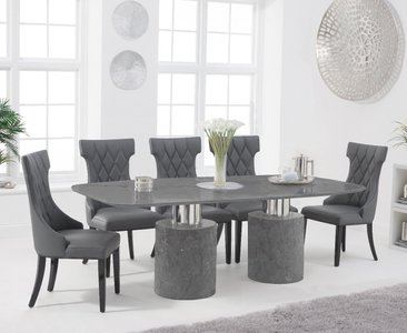 View Antonio 220cm grey marble dining table with 8 grey sophia chairs View Antonio 220cm grey marble dining table with 8 grey sophia chairs
