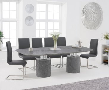 View Antonio 220cm grey marble dining table with 8 grey austin chairs View Antonio 220cm grey marble dining table with 8 grey austin chairs