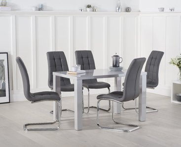 View Seattle 120cm light grey high gloss dining table with 6 white vigo chairs View Seattle 120cm light grey high gloss dining table with 6 white vigo chairs