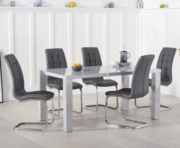View Seattle 160cm light grey high gloss dining table with 4 white vigo chairs View Seattle 160cm light grey high gloss dining table with 4 white vigo chairs