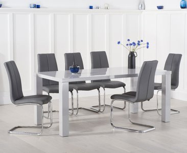 View Atlanta 200cm light grey high gloss dining table with 10 grey gianni chairs View Atlanta 200cm light grey high gloss dining table with 10 grey gianni chairs