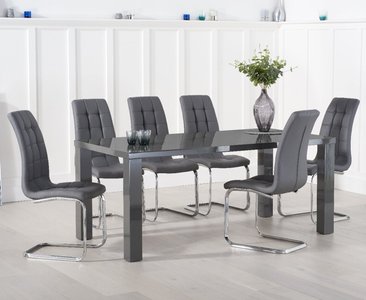 View Seattle 200cm dark grey high gloss dining table with 6 white vigo chairs View Seattle 200cm dark grey high gloss dining table with 6 white vigo chairs