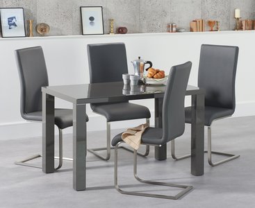 View Seattle 120cm dark grey high gloss dining table with 6 white austin chairs View Seattle 120cm dark grey high gloss dining table with 6 white austin chairs